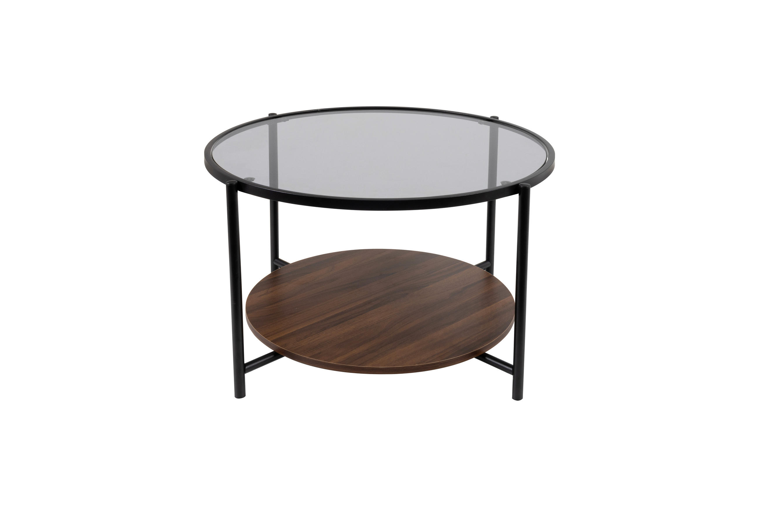 COUCHTISCH 80/45/80 cm Rauchglas rund Braun, Multicolor, Schwarz, Nussbaumfarben, Walnussfarben einfacher Aufbau  - Nussbaumfarben/Walnussfarben, Design, Glas/Holzwerkstoff (80/45/80cm) - MID.YOU