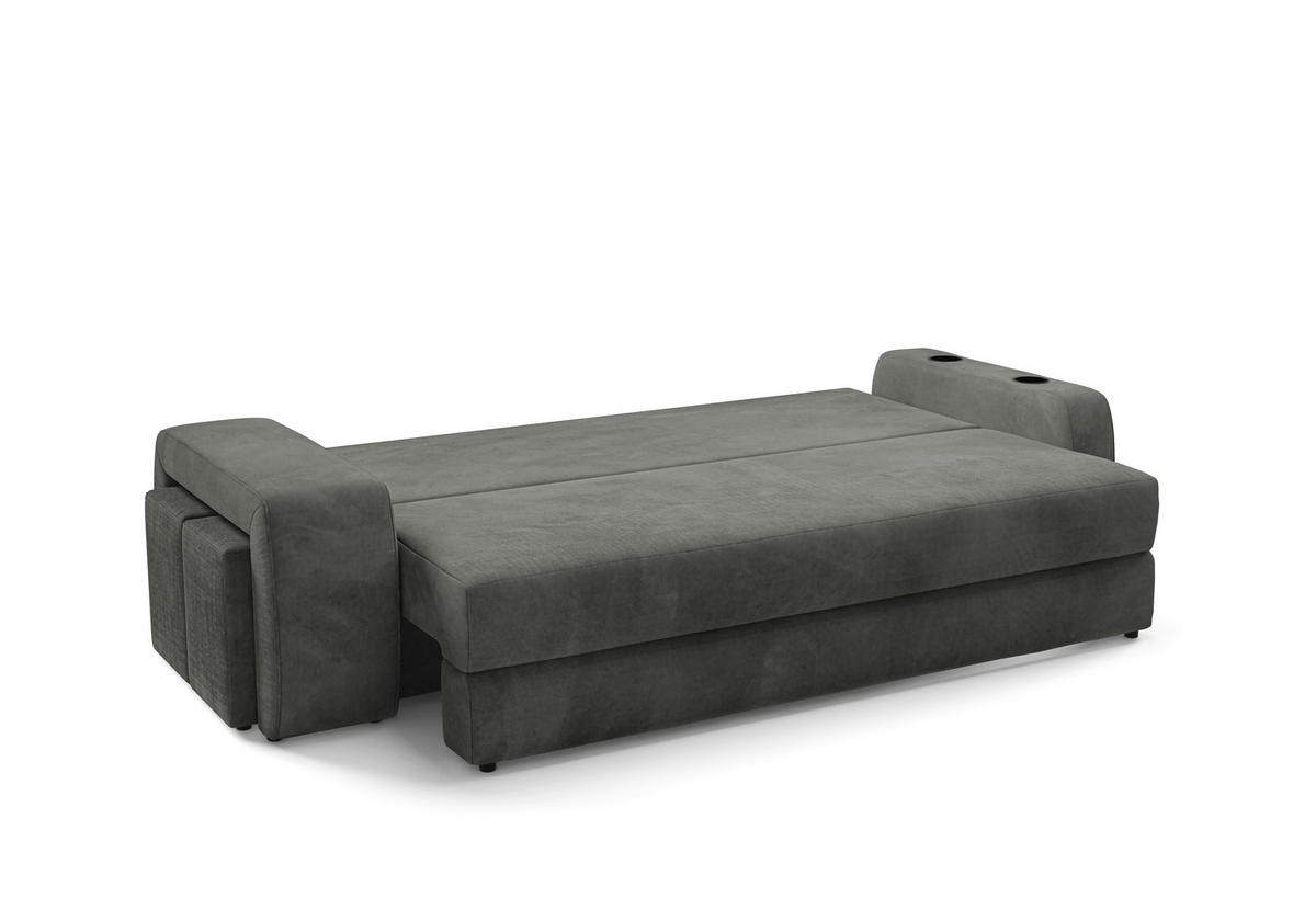 SCHLAFSOFA INES in Plüsch Grau  - Schwarz/Grau, Design, Kunststoff/Textil (258/98/95cm) - Livetastic