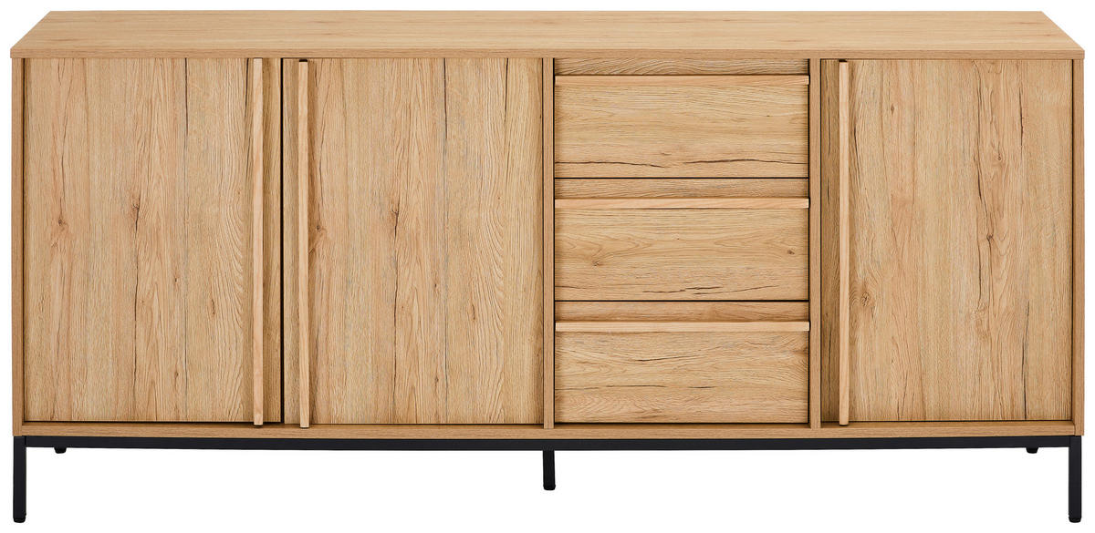 SIDEBOARD WABI 180/81/40 cm 3 Schublade(n)  - Eichefarben/Schwarz, Design, Holz/Holzwerkstoff (180/81/40cm) - Milino