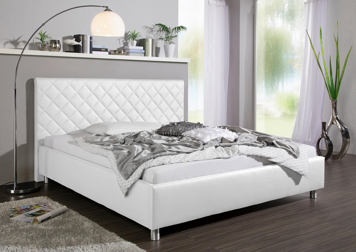 POLSTERBETT 180/200 cm,  in Weiß,  - Alufarben/Weiß, MODERN, Textil/Metall (180/200cm) - Livetastic