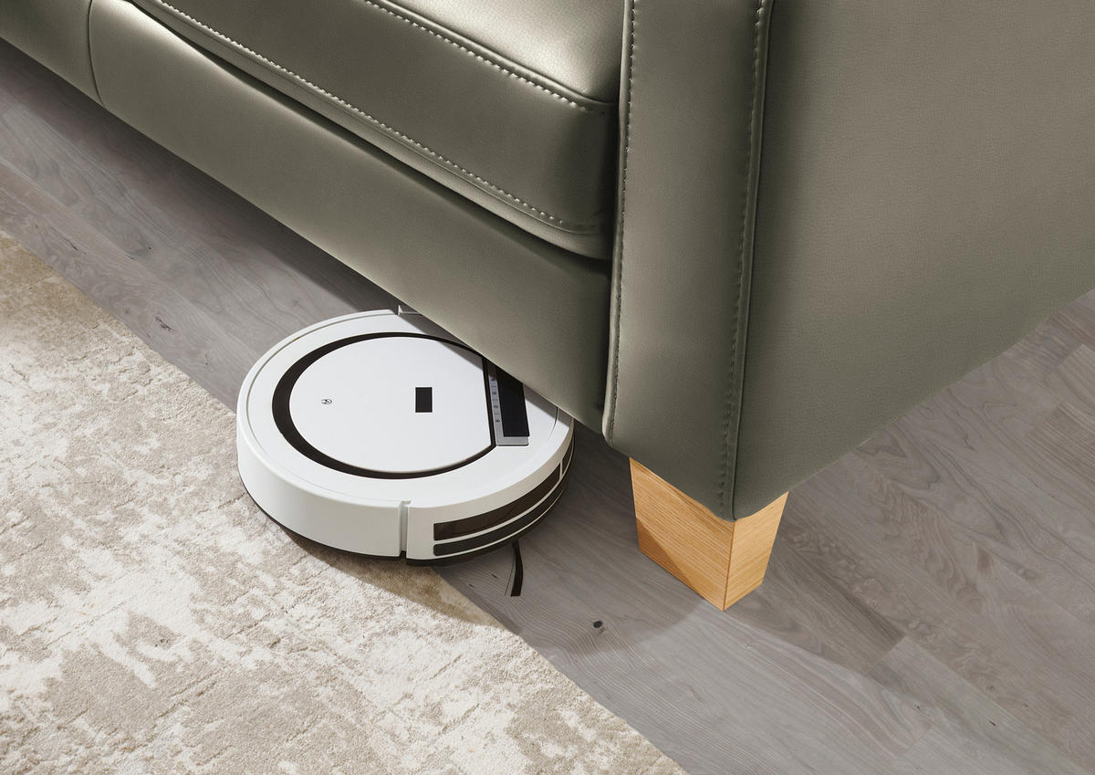 ECKSOFA in Echtleder Grau  - Eiche Bianco/Grau, Konventionell, Leder/Holz (235/257cm) - Valdera