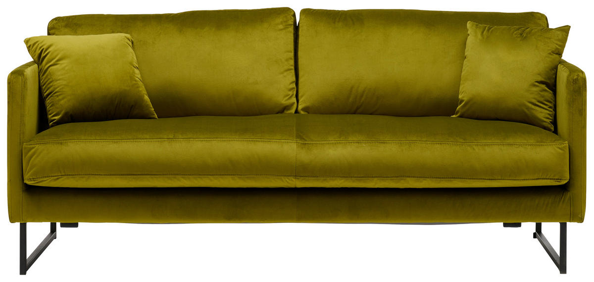 2,5-SITZER Samt Grün  - Schwarz/Grün, Design, Textil/Metall (180/78/84cm) - Carryhome
