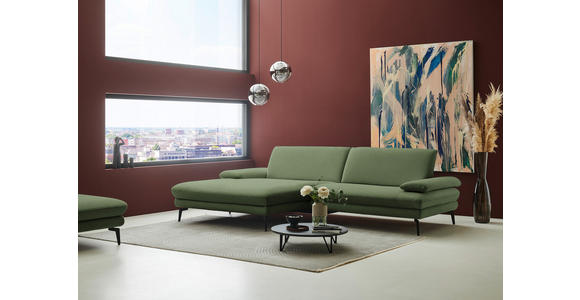 ECKSOFA  in Chenille, Flachgewebe Grün Rücken echt  180/284 cm  - Schwarz/Grün, Design, Textil/Metall (180/284cm) - Dieter Knoll