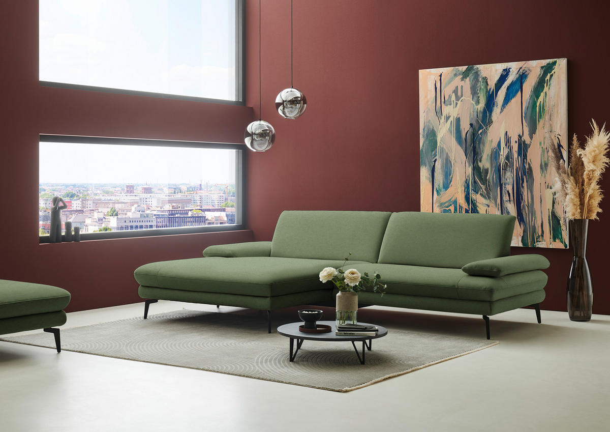 ECKSOFA Chenille, Flachgewebe Grün  - Schwarz/Grün, Design, Textil/Metall (180/284cm) - Dieter Knoll