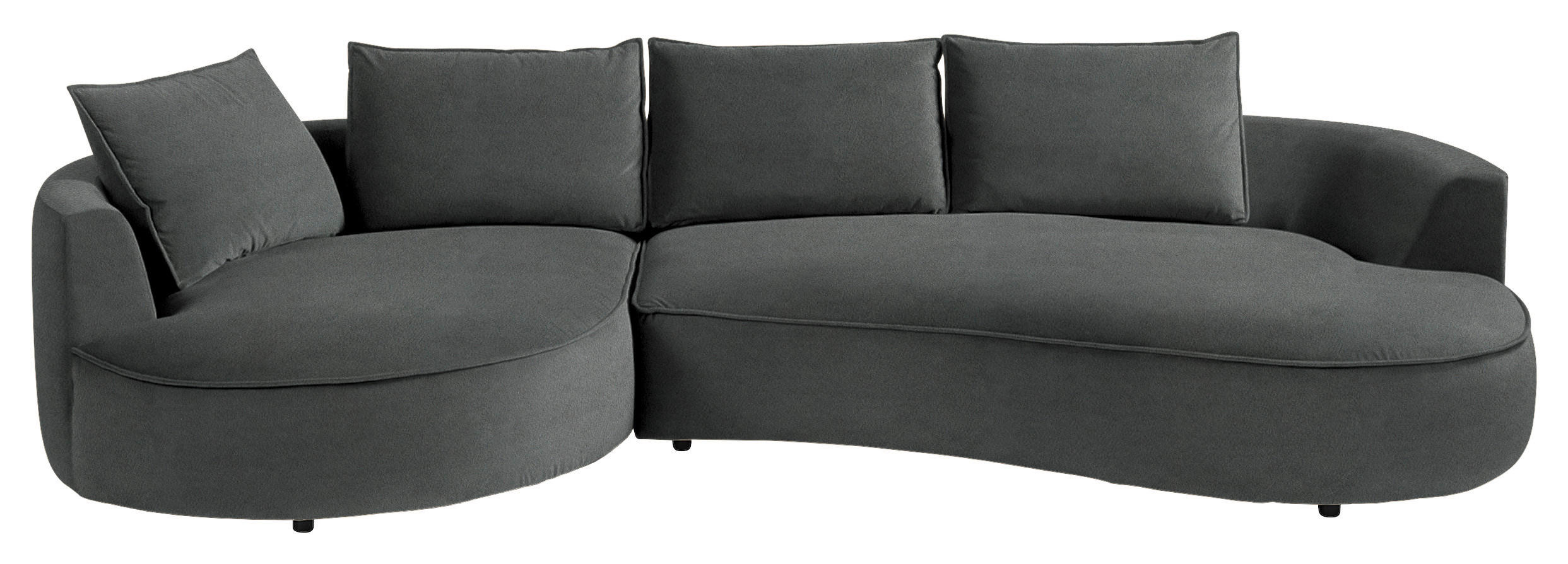 BIGSOFA Samt Dunkelgrau  - Dunkelgrau/Schwarz, Design, Kunststoff/Textil (154/82/322cm) - home24