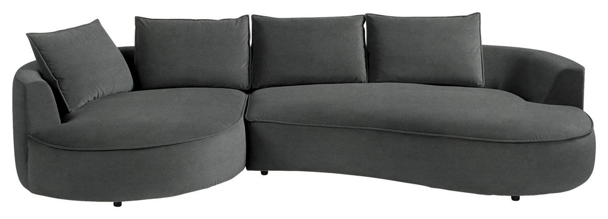 BIGSOFA in Samt Dunkelgrau  - Dunkelgrau/Schwarz, Design, Kunststoff/Textil (154/82/322cm) - home24