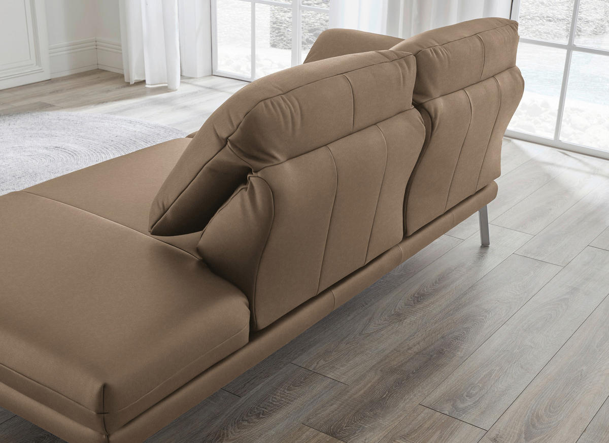 RÉCAMIERE in Echtleder Hellbraun  - Chromfarben/Hellbraun, Design, Leder/Metall (209/85-109/95-16cm) - Dieter Knoll