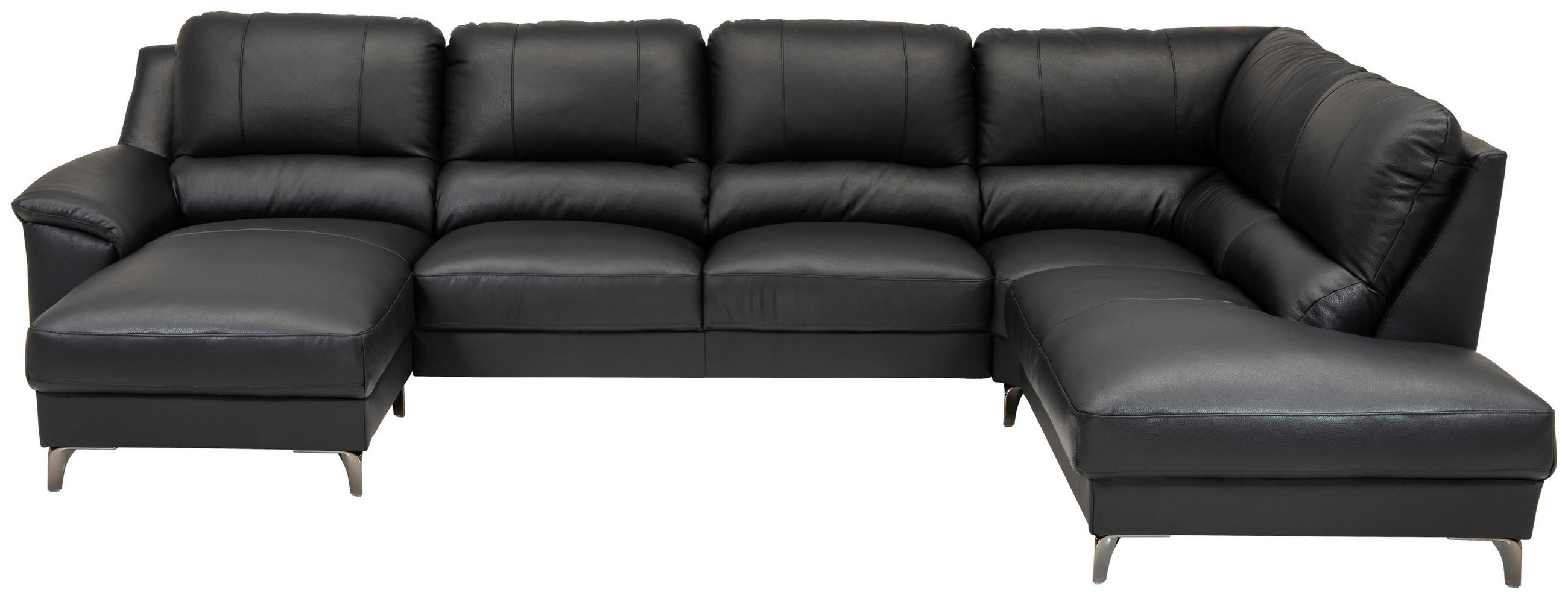 SOFA in Echtleder Schwarz  - Schwarz, Konventionell, Leder/Metall (163/326/212cm) - Livetastic