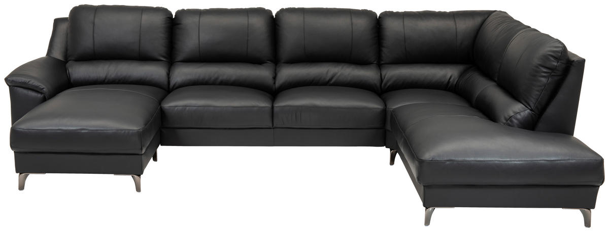 SOFA in Echtleder Schwarz  - Schwarz, Konventionell, Leder/Metall (163/326/212cm) - Livetastic