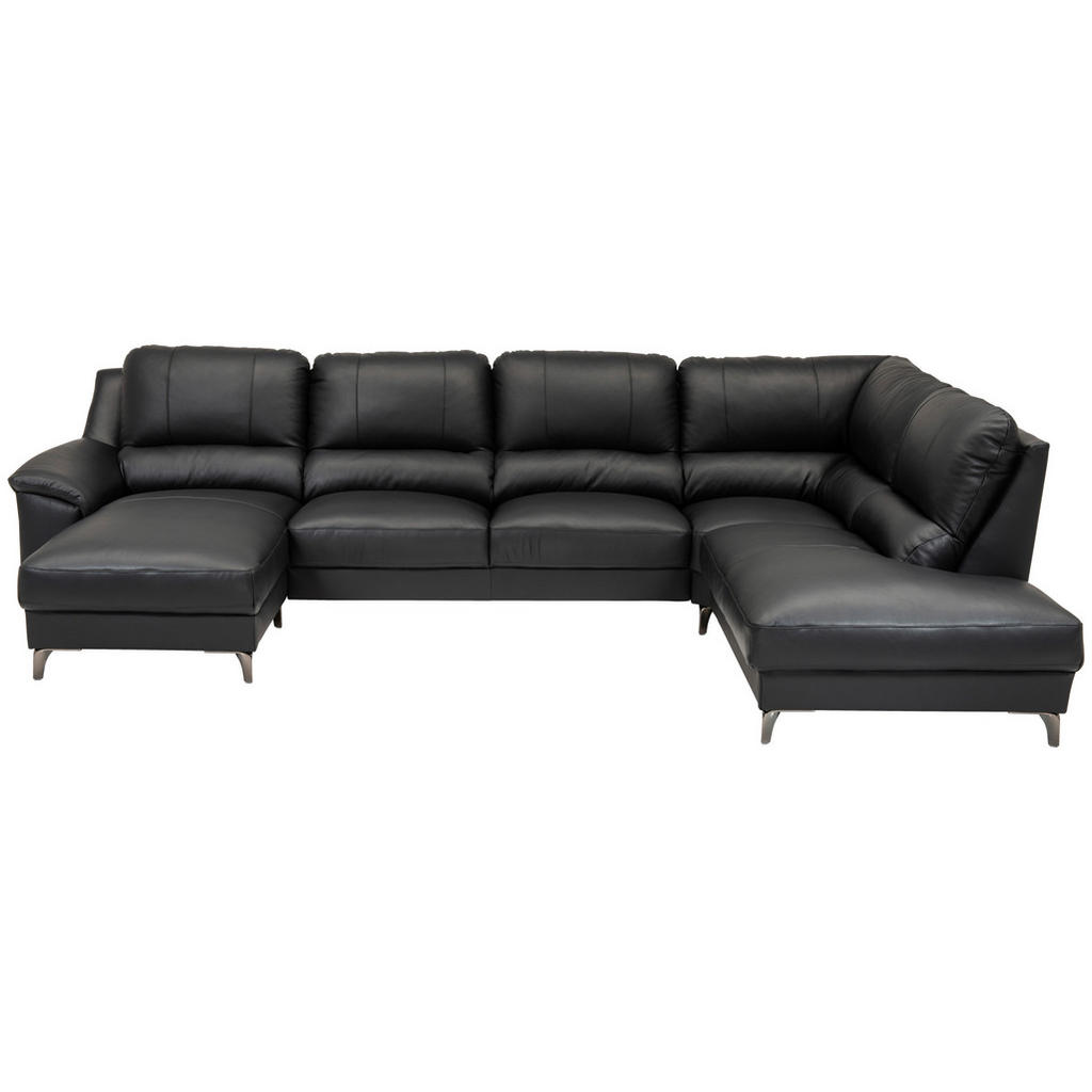 Thumbnail - Livetastic Sofa, Schwarz, Leder, Echtleder, Uni, 5-7-Sitzer, 326x212 cm, Made in Europe, erweiterbar, Fußauswahl, Ledera...