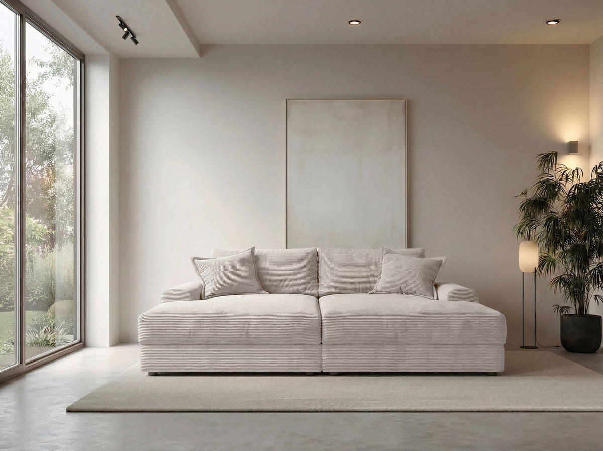 BIGSOFA Cord Beige  - Beige/Schwarz, MODERN, Kunststoff/Textil (234/93/190cm) - Carryhome