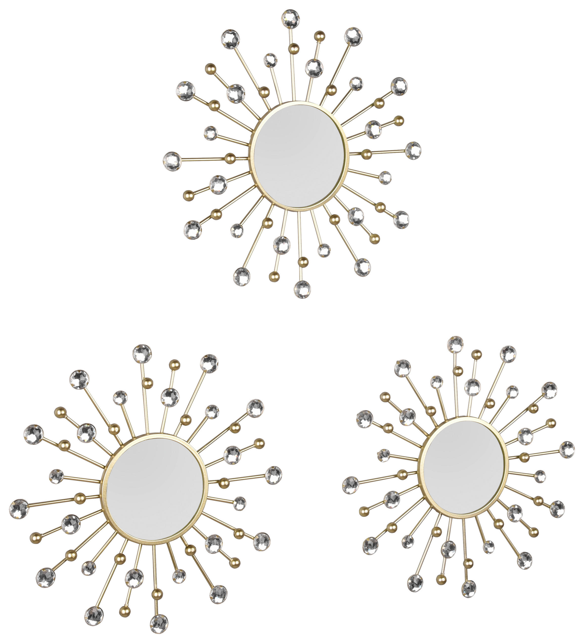 SADA ZRCADEL 25,5/25,5/25,5 cm  - barvy zlata, Moderní, kov/sklo (25,5/25,5/25,5cm)