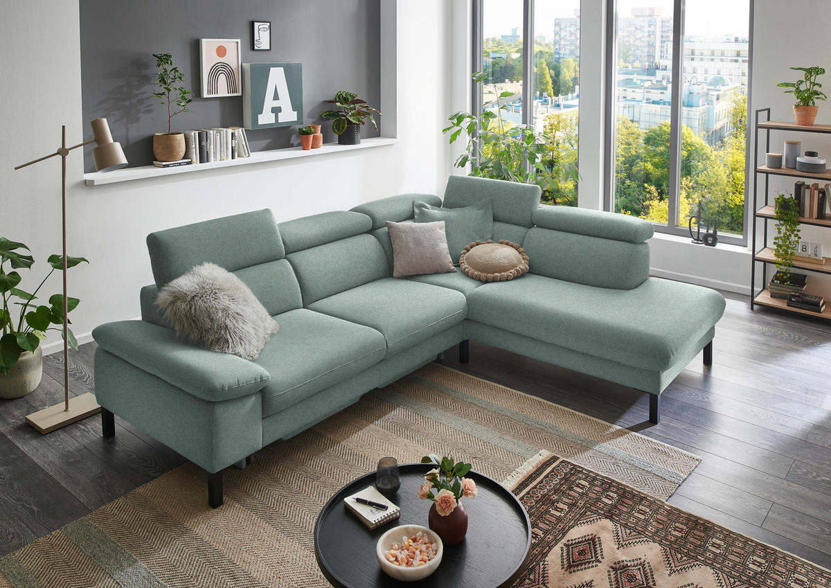 ECKSOFA in Flachgewebe Mintgrün  - Schwarz/Mintgrün, Design, Holzwerkstoff/Textil (272/217cm) - Pure Home Comfort