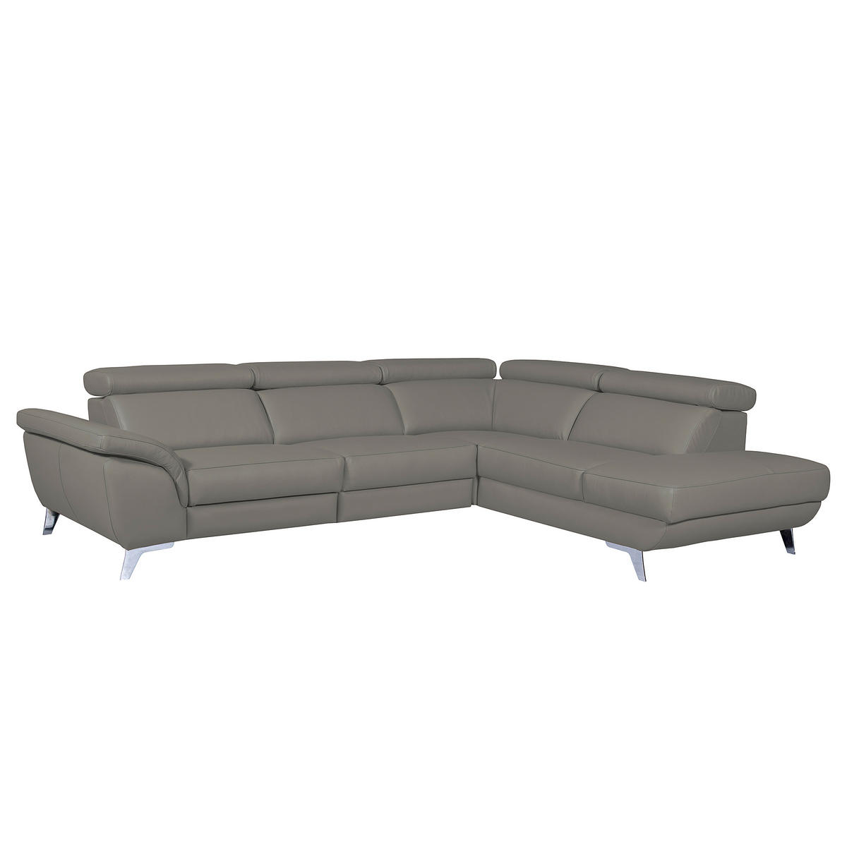 ECKSOFA Echtleder Grau  - Silberfarben/Grau, Design, Leder/Metall (228/283cm) - Livetastic