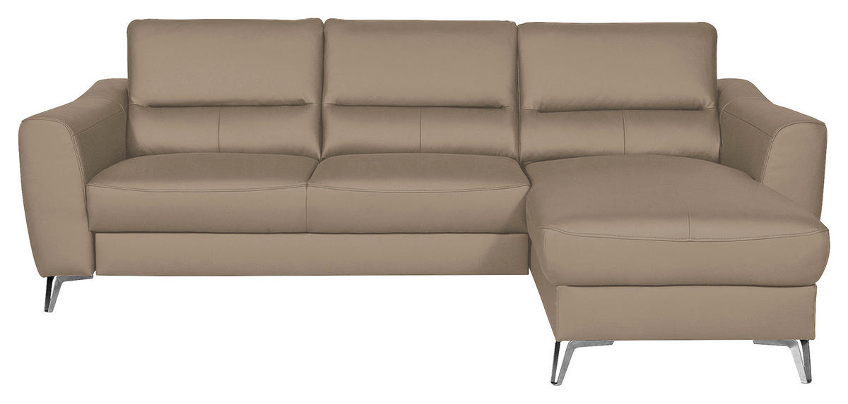 ECKSOFA in Lederlook Echtleder Sahara  - Chromfarben/Sahara, Design, Leder/Textil (241/168cm) - Livetastic