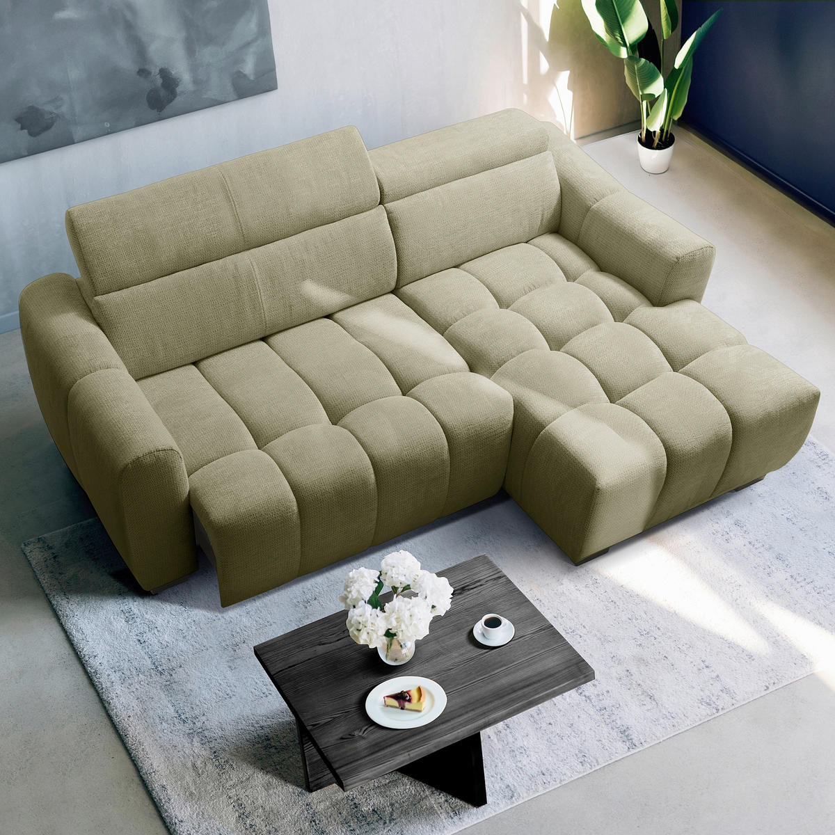 ECKSOFA  Webstoff Grün  - Schwarz/Grün, Design, Kunststoff/Textil (274/177cm) - Livetastic