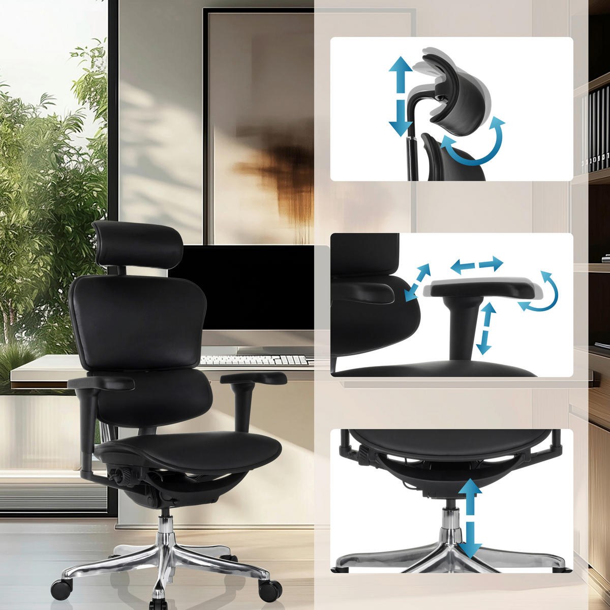 DREHSTUHL Schwarz  - Silberfarben/Schwarz, MODERN, Leder/Kunststoff (65/114-132/60cm) - MID.YOU