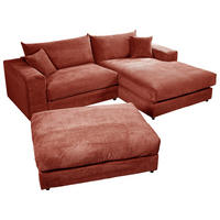 ECKSOFA FUNNY S Terracotta Cord, Velours Zierkissen, Rückenkissen, Hocker  - Terracotta/Schwarz, Basics, Kunststoff/Textil (265/180cm) - Livetastic