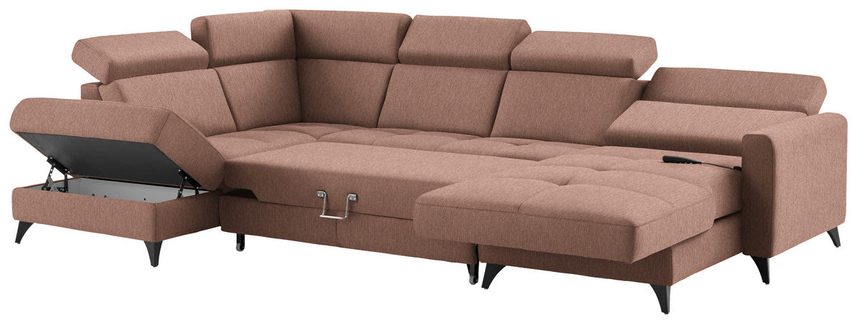 WOHNLANDSCHAFT Flachgewebe Terracotta  - Terracotta/Schwarz, Konventionell, Textil/Metall (215/333/174cm) - Beldomo System
