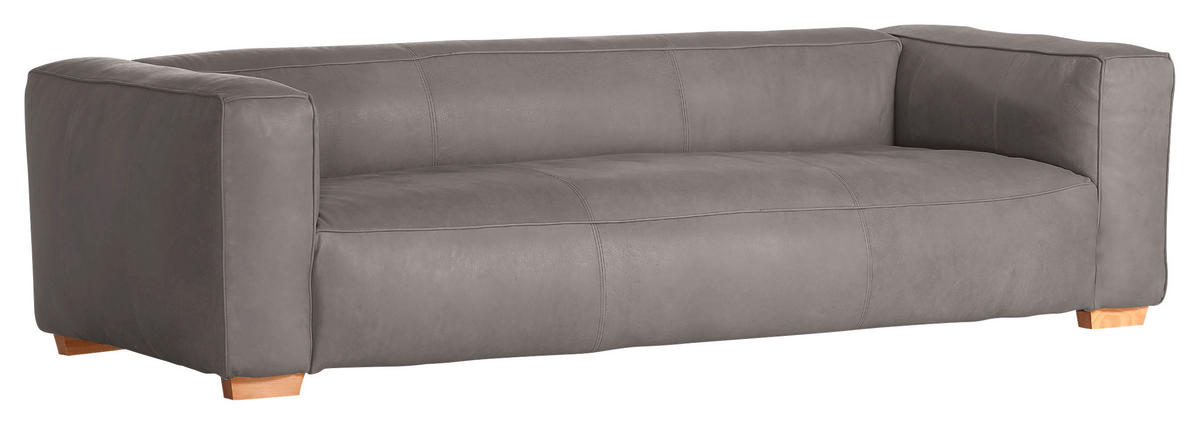 BIGSOFA Echtleder Grau  - Buchefarben/Grau, KONVENTIONELL, Leder/Holz (255/70/110cm) - Hom`in