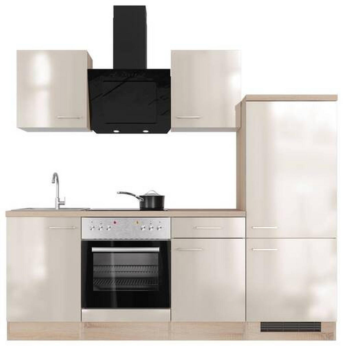 KÜCHENBLOCK 220 cm   in Kaschmir  - Kaschmir/Edelstahlfarben, MODERN, Holzwerkstoff/Metall (220cm) - FlexWell