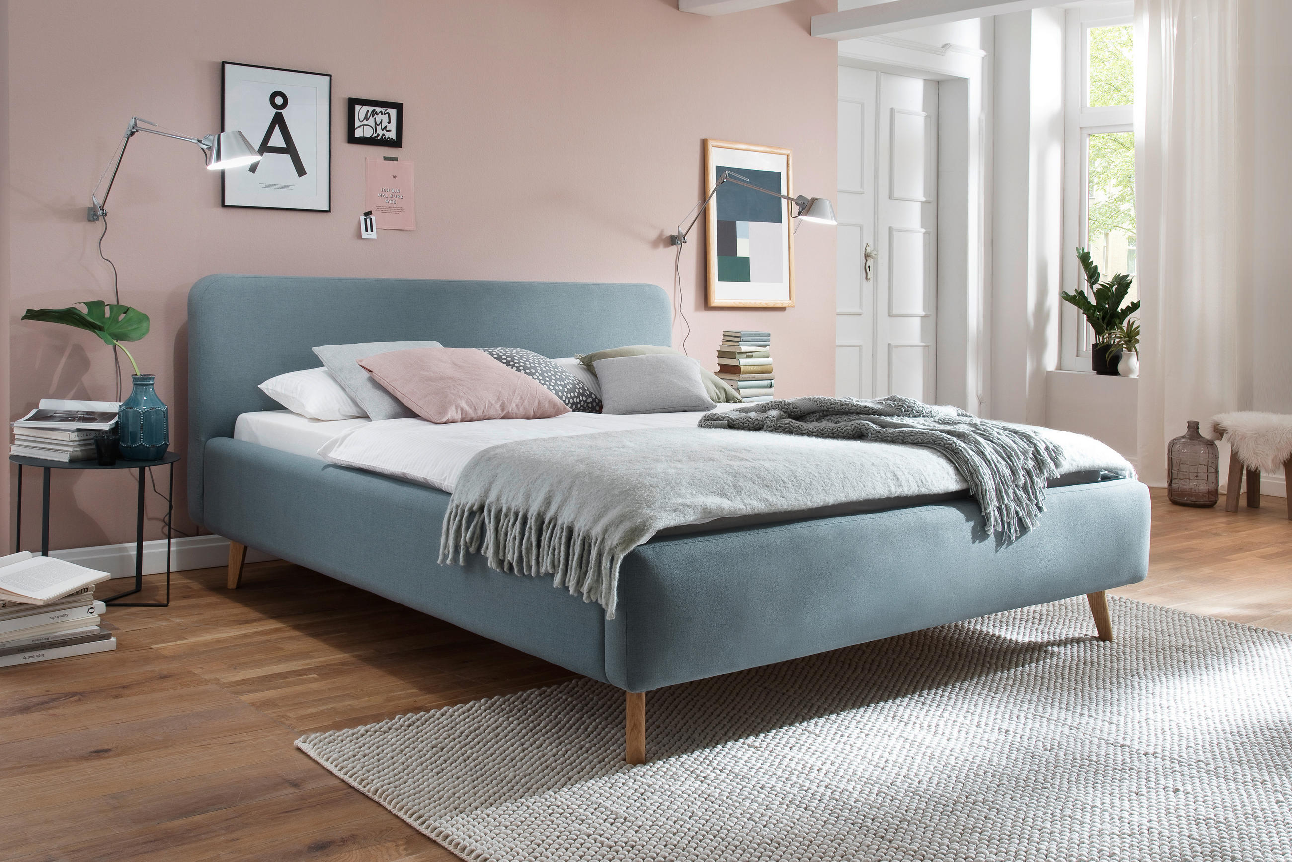 TAPECIRANI KREVET   180/200 cm   svijetlo plava  - boje hrasta/svijetlo plava, Design, tekstil/drvo (180/200cm) - Livetastic