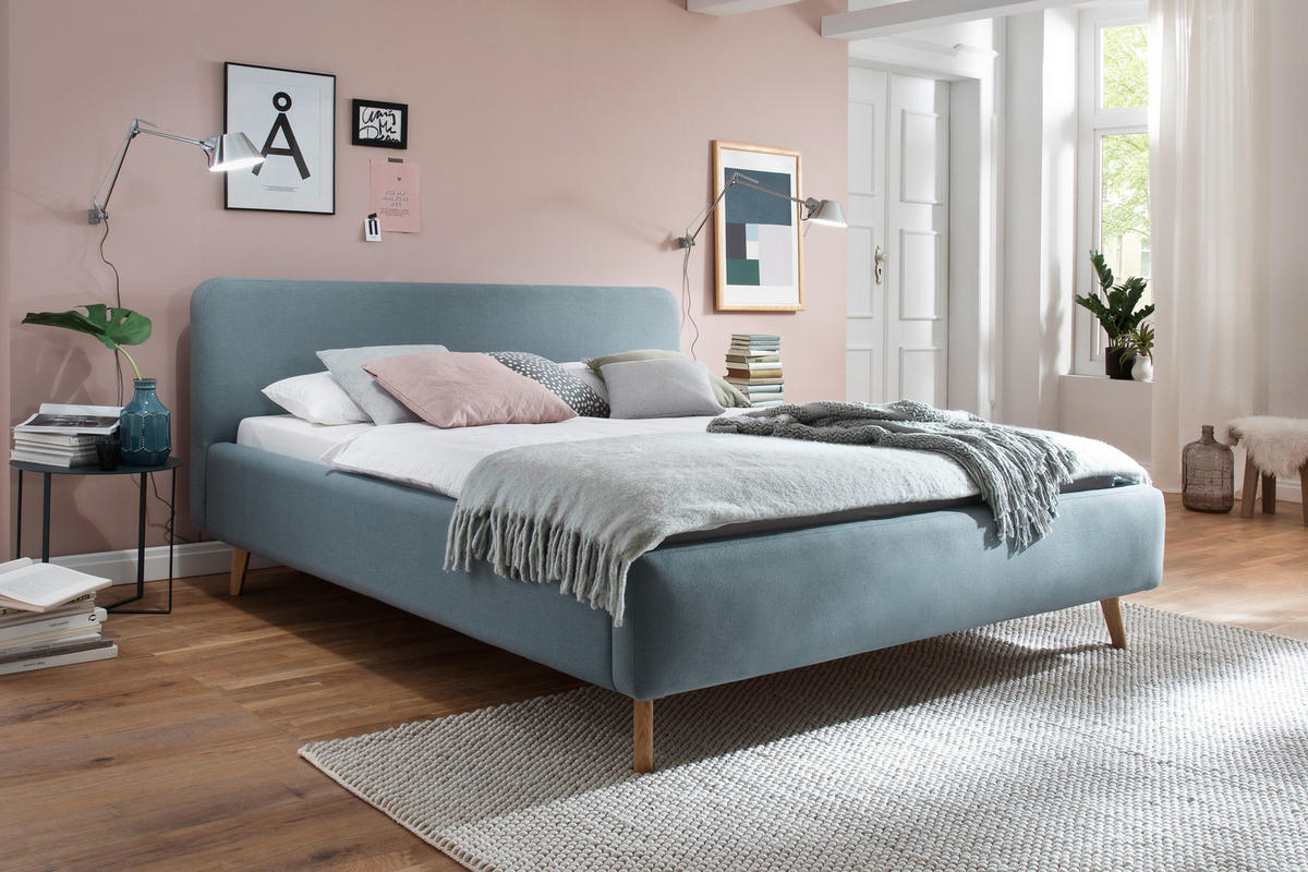 TAPECIRANI KREVET   180/200 cm   svijetlo plava  - boje hrasta/svijetlo plava, Design, tekstil/drvo (180/200cm) - Livetastic