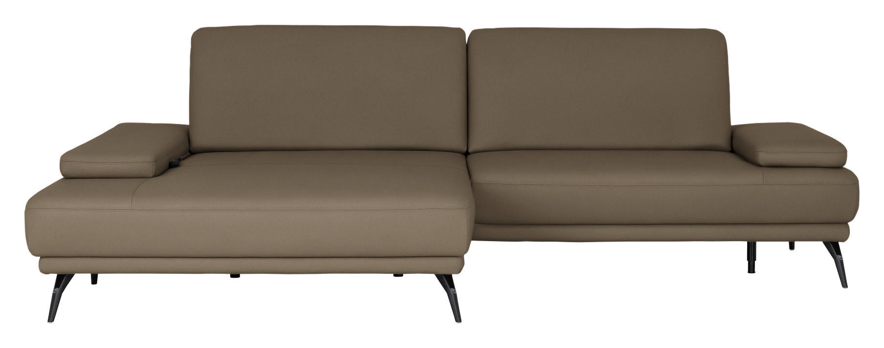ECKSOFA Echtleder Graubraun  - Graubraun/Schwarz, Konventionell, Leder/Metall (180/301cm) - Joop!
