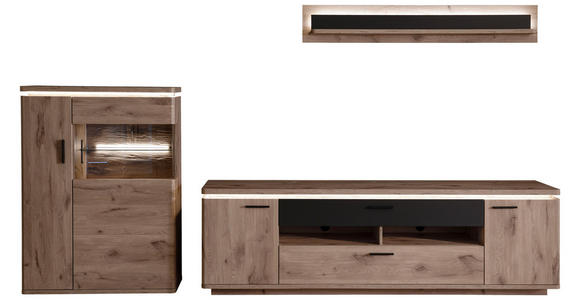 WOHNWAND 3-teilig in Anthrazit, Eiche dunkel 310/181/50 cm - Eiche dunkel/Anthrazit, KONVENTIONELL, Glas/Holzwerkstoff (310/181/50cm) - Cantus