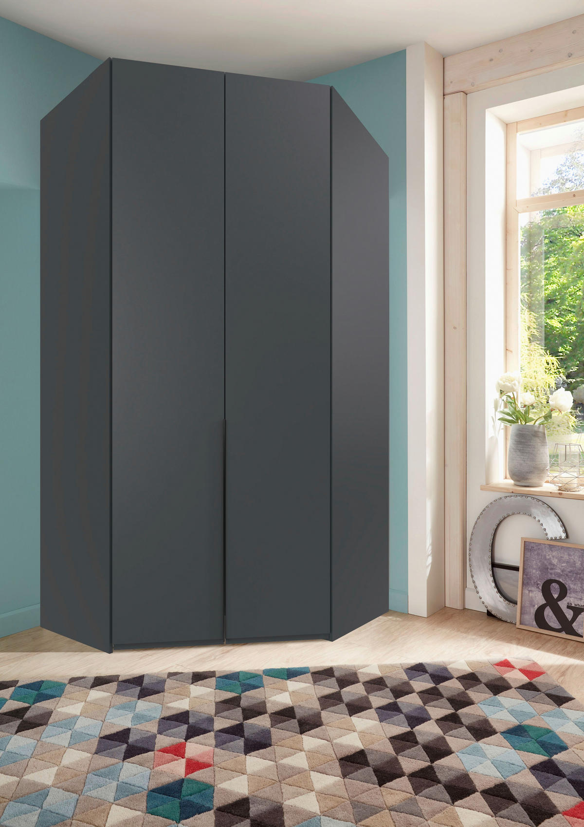 ECKKLEIDERSCHRANK 120/236/120 cm  - Schwarz/Graphitfarben, MODERN, Holzwerkstoff/Metall (120/236/120cm) - MID.YOU