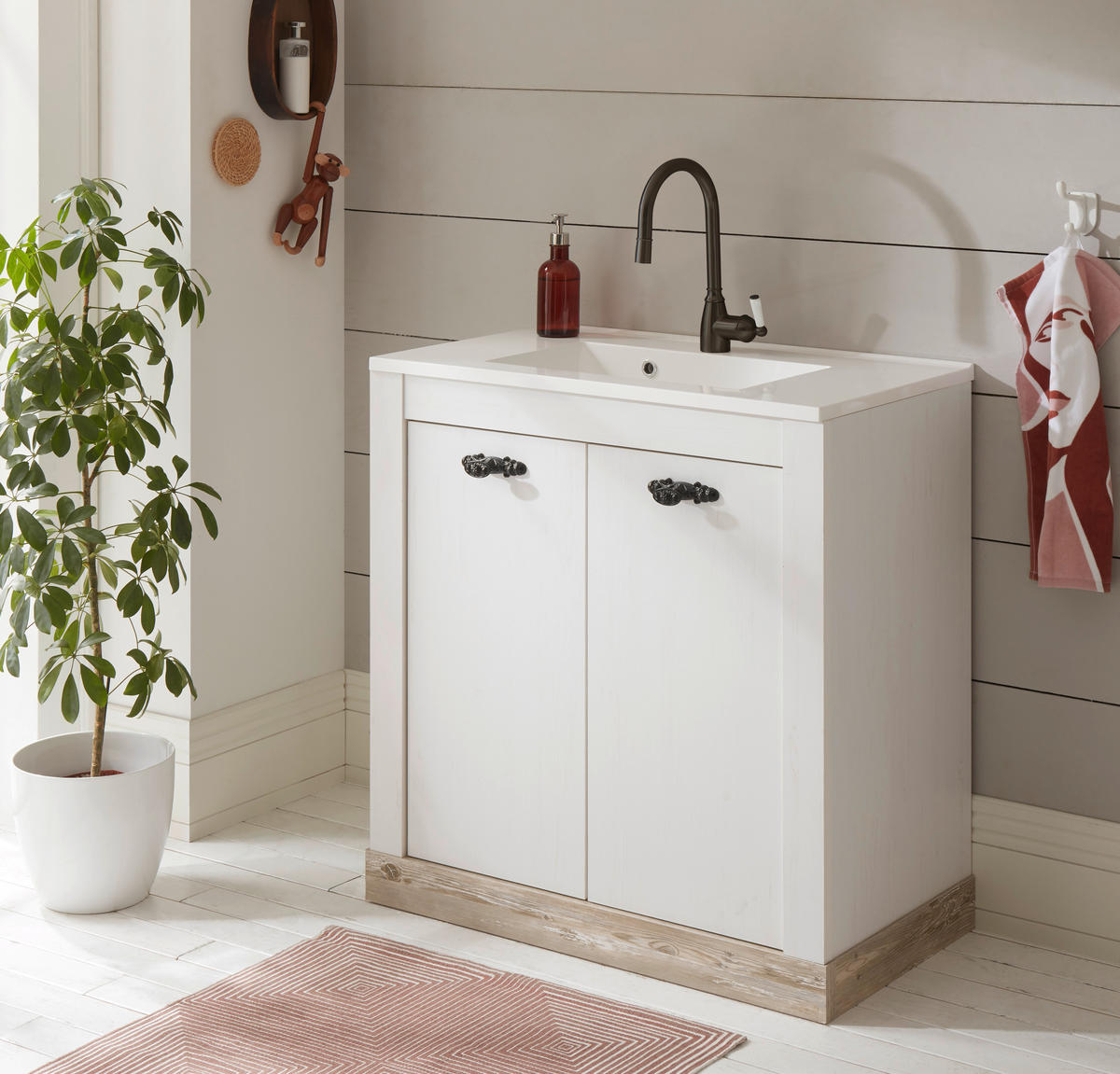 BADEZIMMER 3-teilig  in  - Schwarz/Weiß, Design, Holzwerkstoff/Metall (143/200/46cm) - MID.YOU