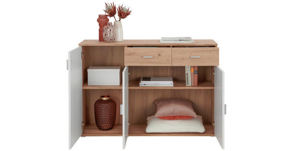 KOMMODE Lucky, 119,9/82/34,3 cm, 2 Schublade(n)  - Alufarben/Eiche Artisan, MODERN, Holzwerkstoff/Kunststoff (119,9/82/34,3cm) - Xora