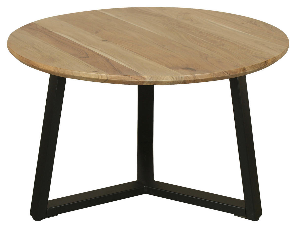COUCHTISCH Akazie massiv rund Schwarz, Akaziefarben  - Schwarz/Akaziefarben, Design, Holz/Metall (75/46/75cm) - MID.YOU