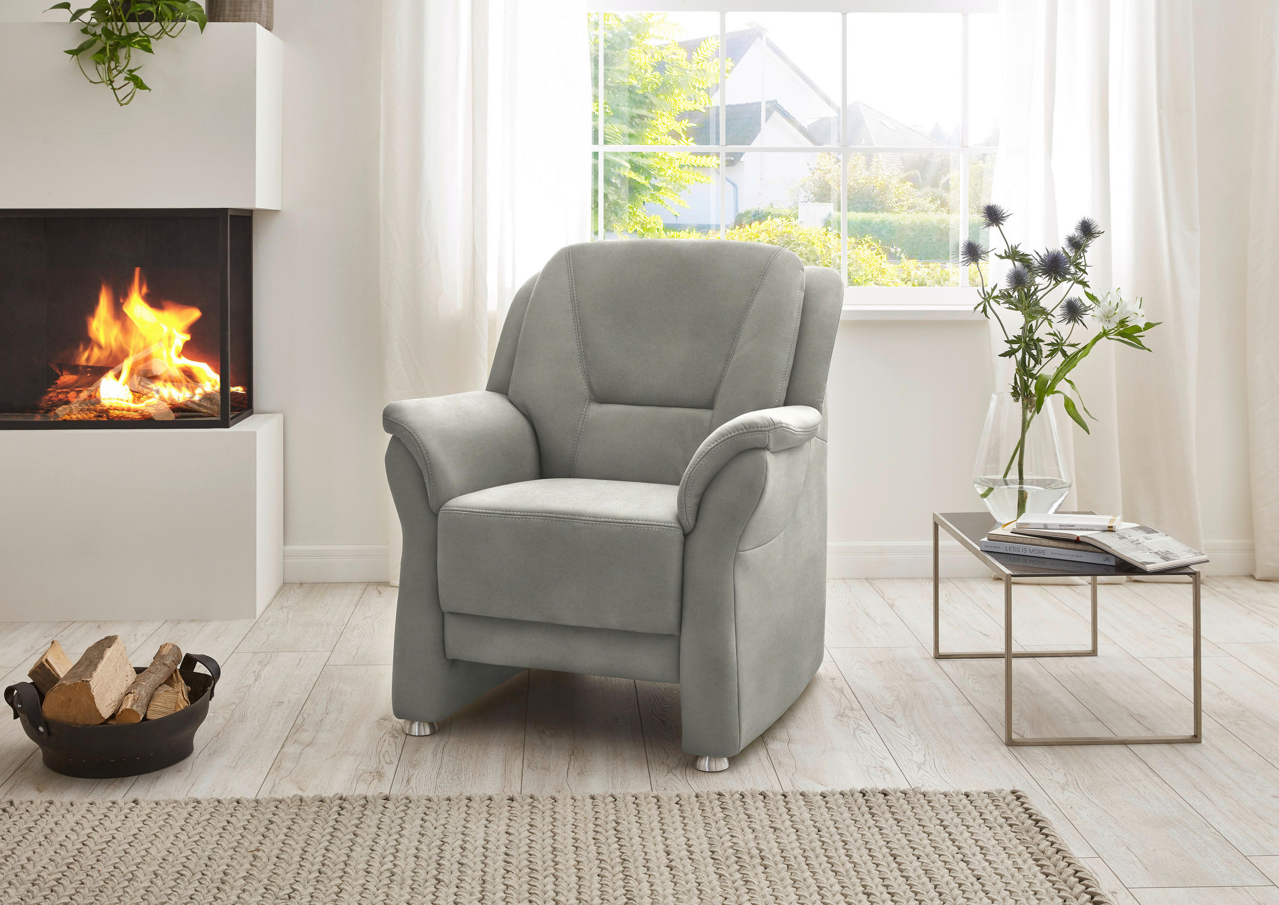 SESSEL in Mikrofaser Silberfarben  - Beige/Silberfarben, Konventionell, Textil/Metall (90/100/89cm) - Beldomo Comfort