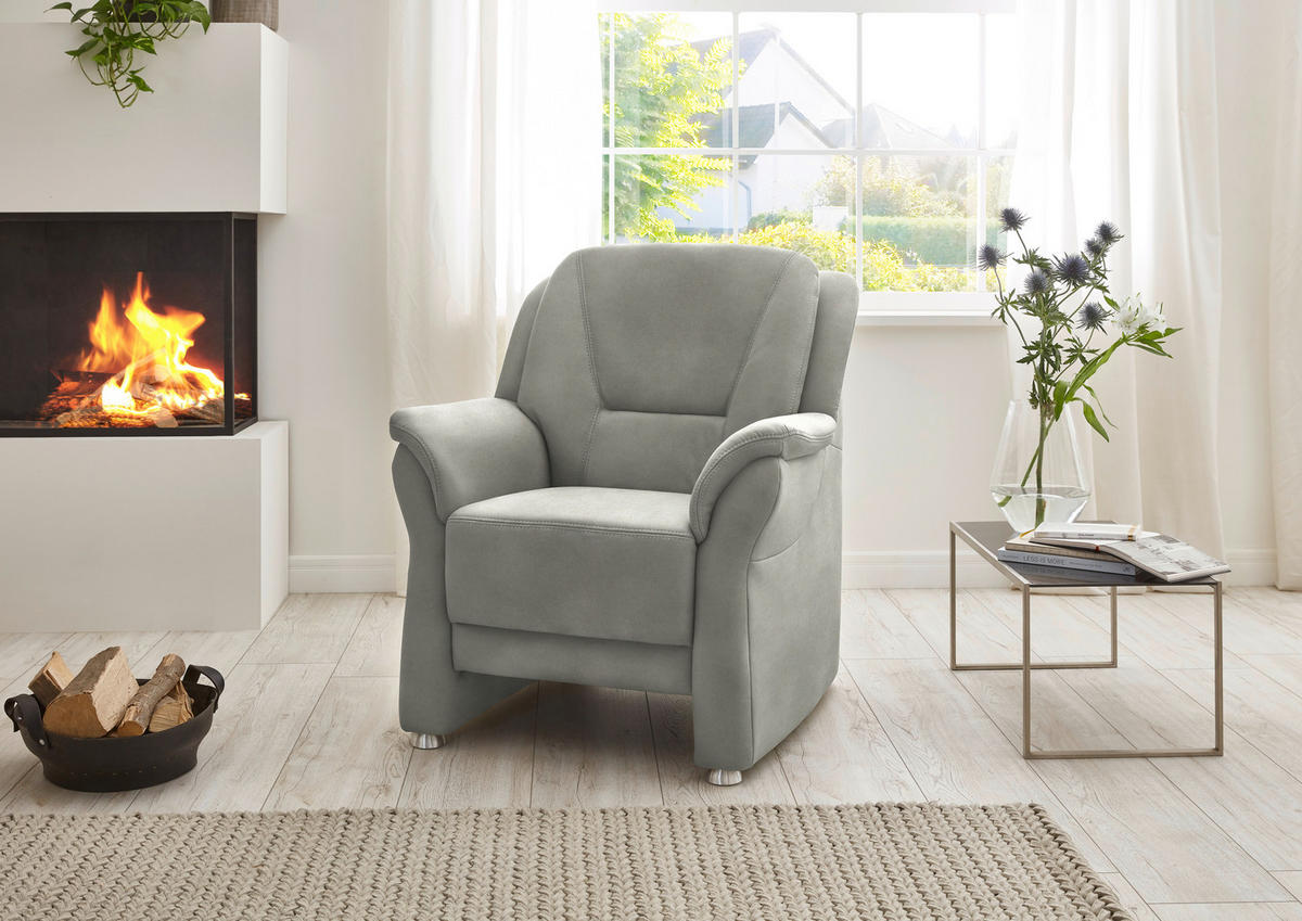 SESSEL in Mikrofaser Silberfarben  - Beige/Silberfarben, Konventionell, Textil/Metall (90/100/89cm) - Beldomo Comfort