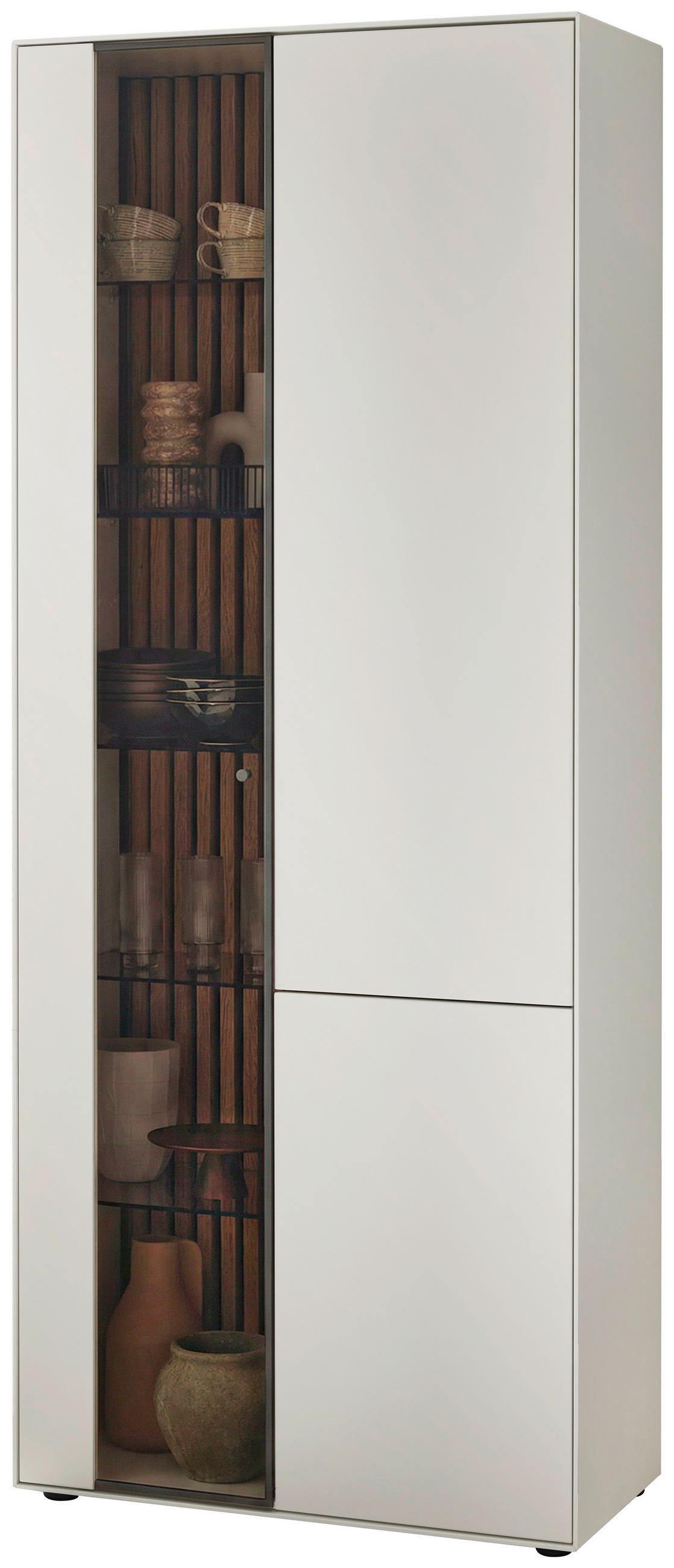 VITRINE  in massiv Kernbirke, Kerneiche Weiß, Eichefarben - Eichefarben/Anthrazit, Design, Glas/Holz (93/205/39cm) - Johann Jakob