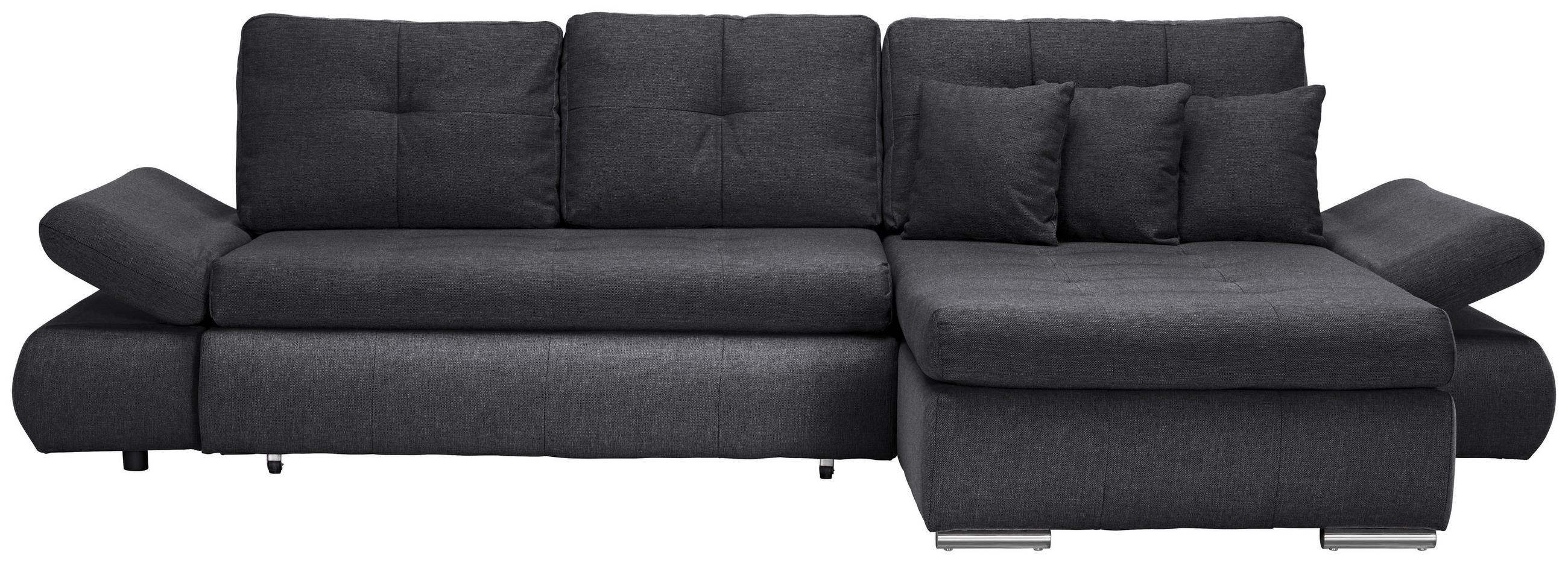 ECKSOFA Dunkelgrau Webstoff  - Chromfarben/Dunkelgrau, Design, Kunststoff/Textil (302/187cm) - Carryhome