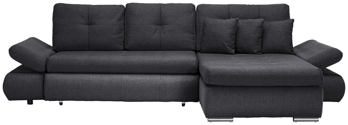 ECKSOFA in Webstoff Dunkelgrau  - Chromfarben/Dunkelgrau, Design, Kunststoff/Textil (302/187cm) - Carryhome