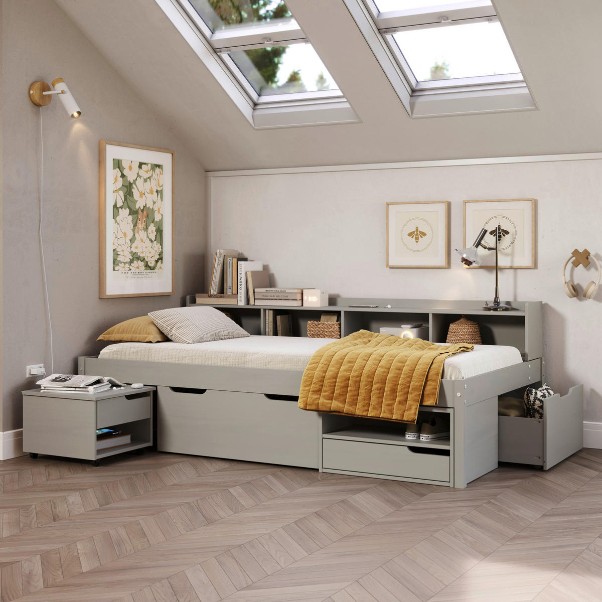 STAURAUMBETT 90/200 cm  in Taupe  - Taupe/Naturfarben, MODERN, Holz/Holzwerkstoff (90/200cm) - MID.YOU