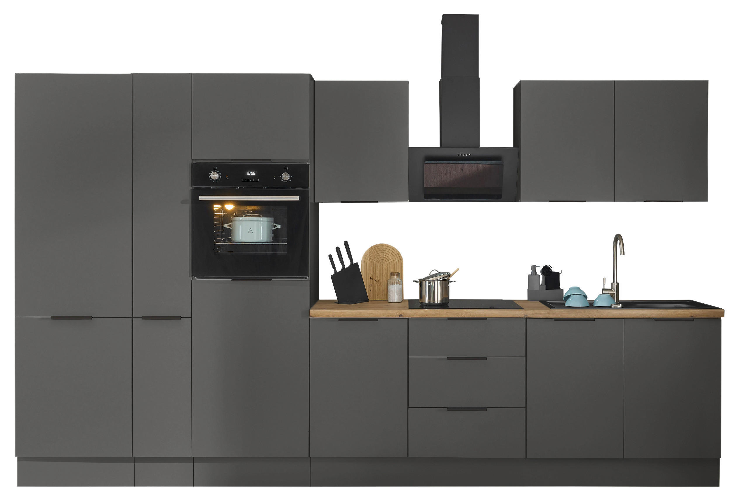 KÜCHENBLOCK   in Graphitfarben  - Schwarz/Graphitfarben, Basics, Holzwerkstoff/Metall (360/211/60cm) - Carryhome