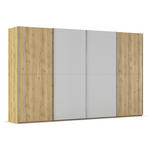 SCHWEBETÜRENSCHRANK 360/223/68 cm 4-türig Eichefarben, Chromfarben, Hellgrau  - Chromfarben/Eichefarben, Design, Glas/Holz (360/223/68cm) - Novel