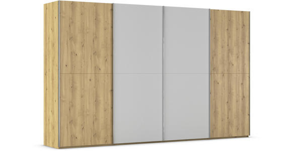SCHWEBETÜRENSCHRANK 360/223/68 cm 4-türig Eichefarben, Chromfarben, Hellgrau  - Chromfarben/Eichefarben, Design, Glas/Holz (360/223/68cm) - Novel