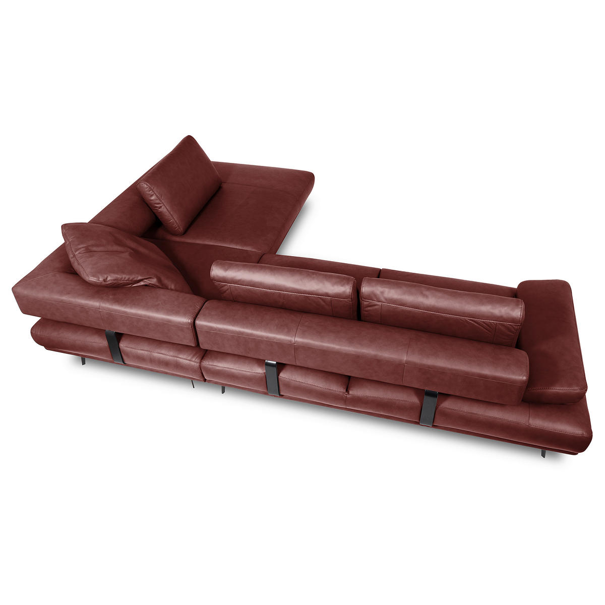ECKSOFA Rot Echtleder  - Rot/Schwarz, Design, Leder/Metall (306/237cm) - Livetastic