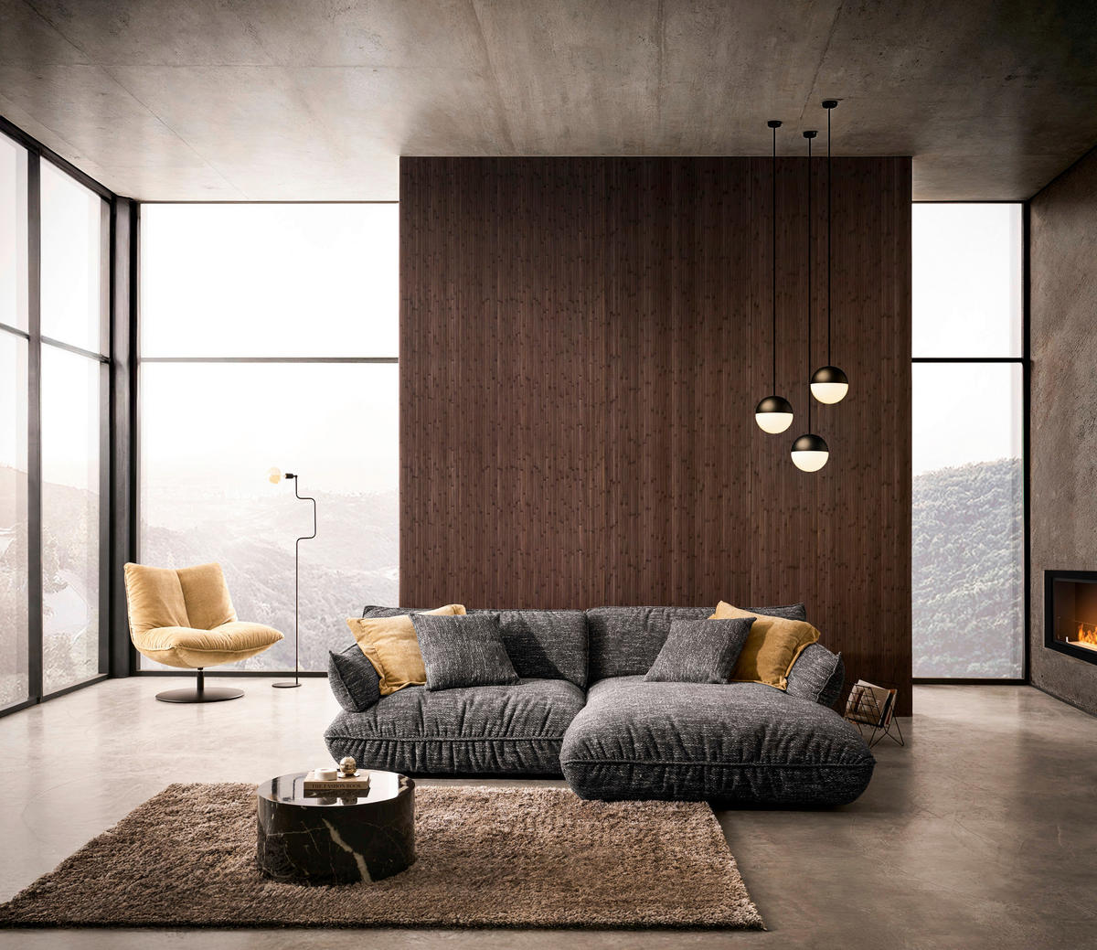 ECKSOFA in Flachgewebe Graubraun  - Graubraun/Schwarz, Design, Kunststoff/Textil (264/185cm) - Emilio Belluti