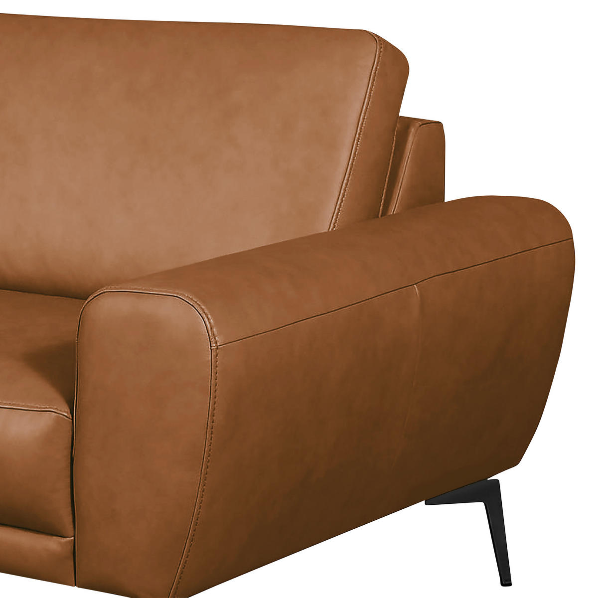 3-SITZER-SOFA Echtleder Cognac  - Cognac/Schwarz, Design, Leder/Metall (207/85/92cm) - Livetastic
