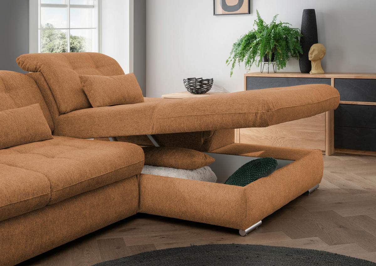 ECKSOFA in Chenille Currygelb  - Chromfarben/Currygelb, Modern, Textil/Metall (314/184cm) - Livetastic