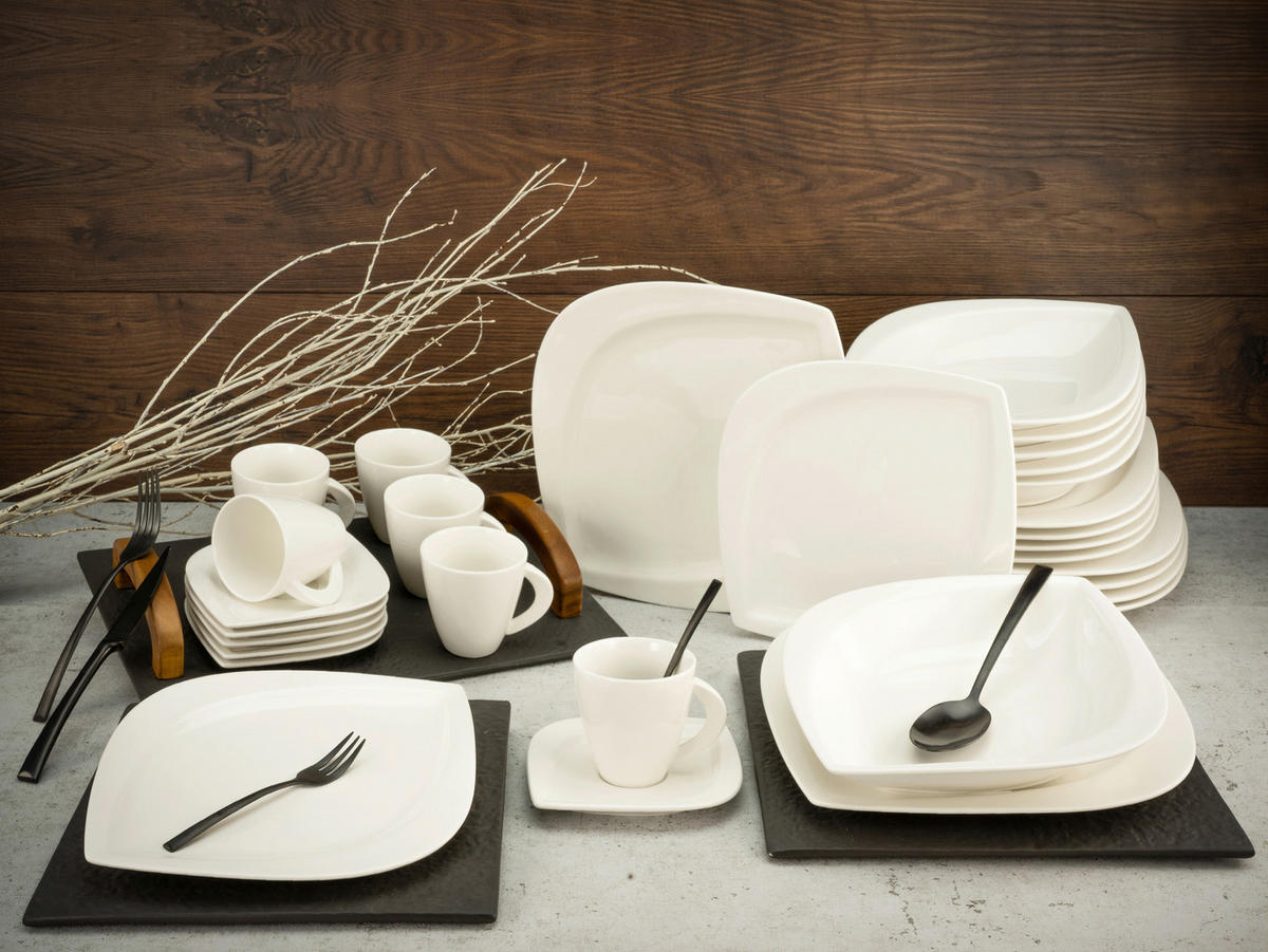 KOMBINOVANÁ SOUPRAVA, 30dílné, porcelán - bílá, keramika (37.5/32.5/40cm) - Creatable