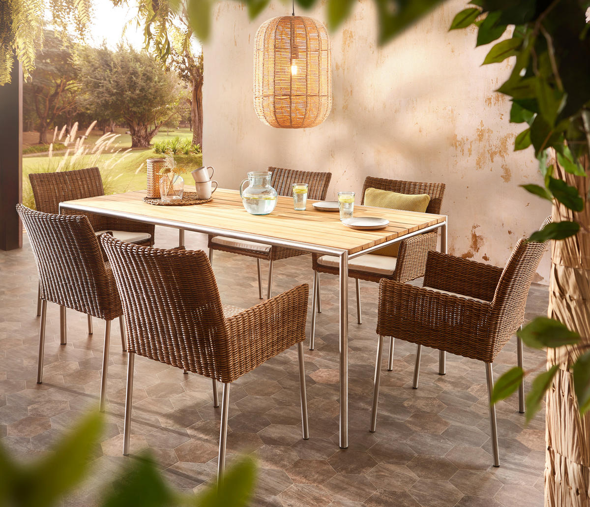 GARTENSESSEL Edelstahl Naturfarben, Weiß, Edelstahlfarben  - Edelstahlfarben/Naturfarben, Natur, Kunststoff/Textil (58/85/64cm) - Amatio