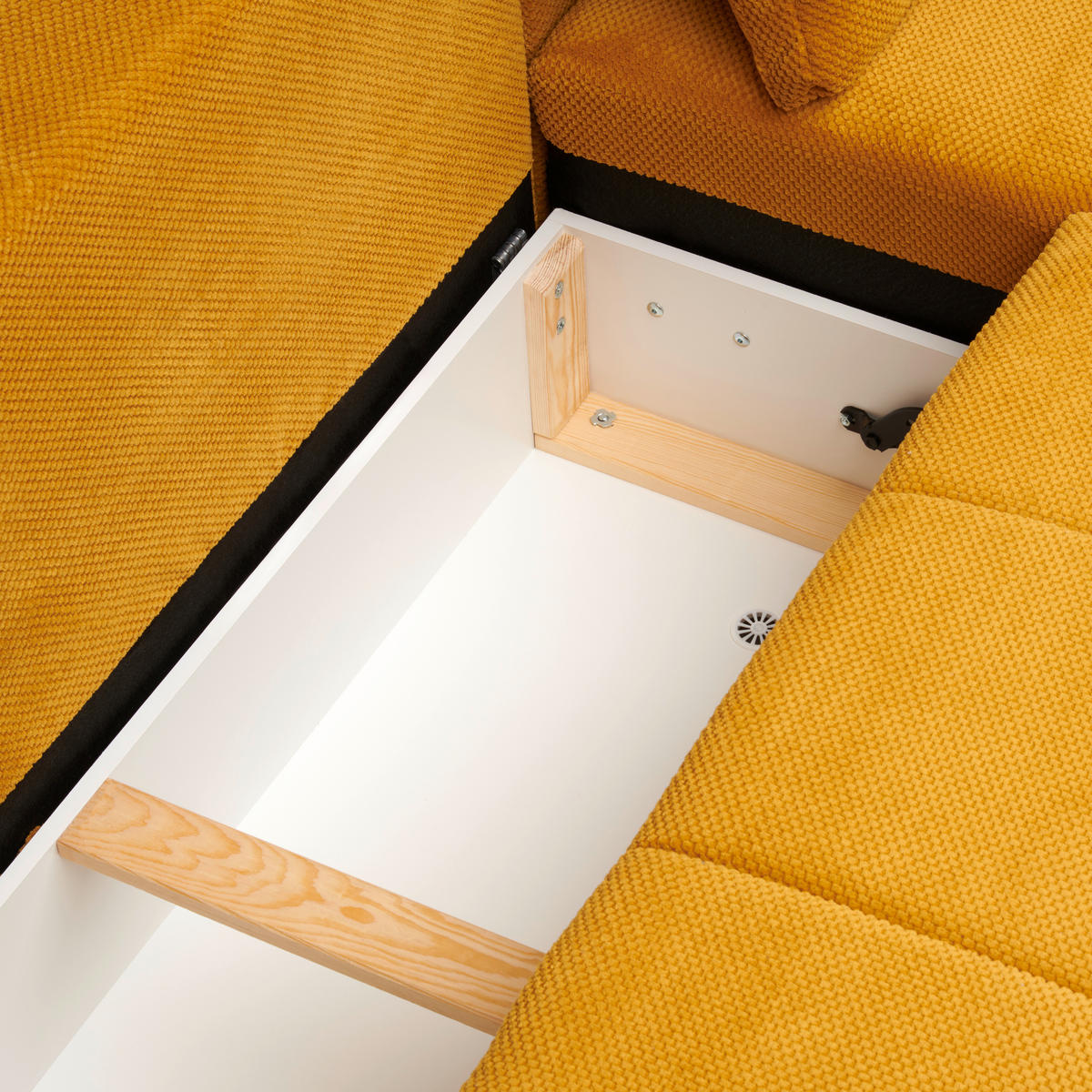 ECKSOFA in Struktur, Plüsch Senfgelb  - Senfgelb/Schwarz, Design, Textil/Metall (287/197cm) - Stylife