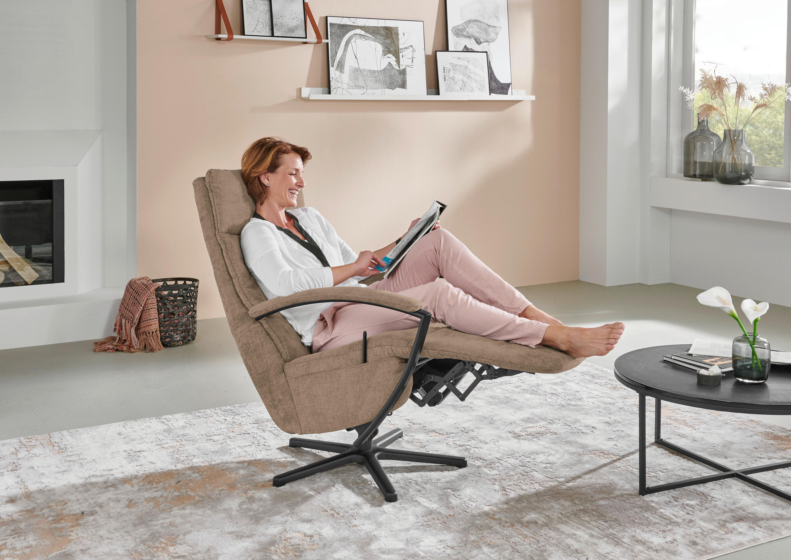 RELAXSESSEL in Textil Hellbraun  - Hellbraun/Schwarz, Design, Textil/Metall (76/110/83cm) - Beldomo Speed
